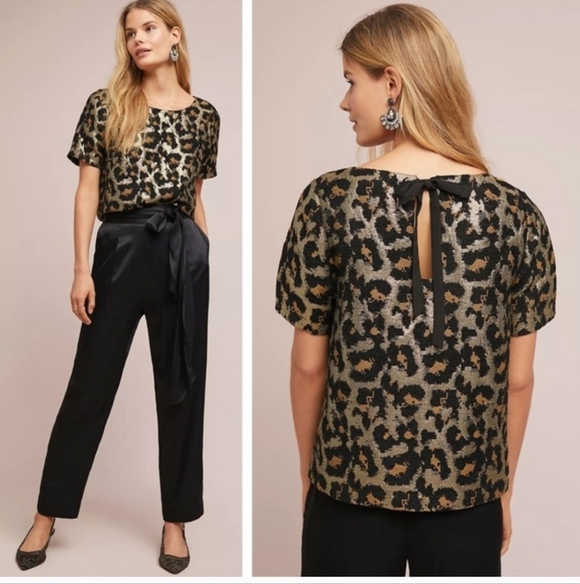 Hutch Tops - Anthropologie Hutch Metallic Leopard Jacquard Blouse Sz S
